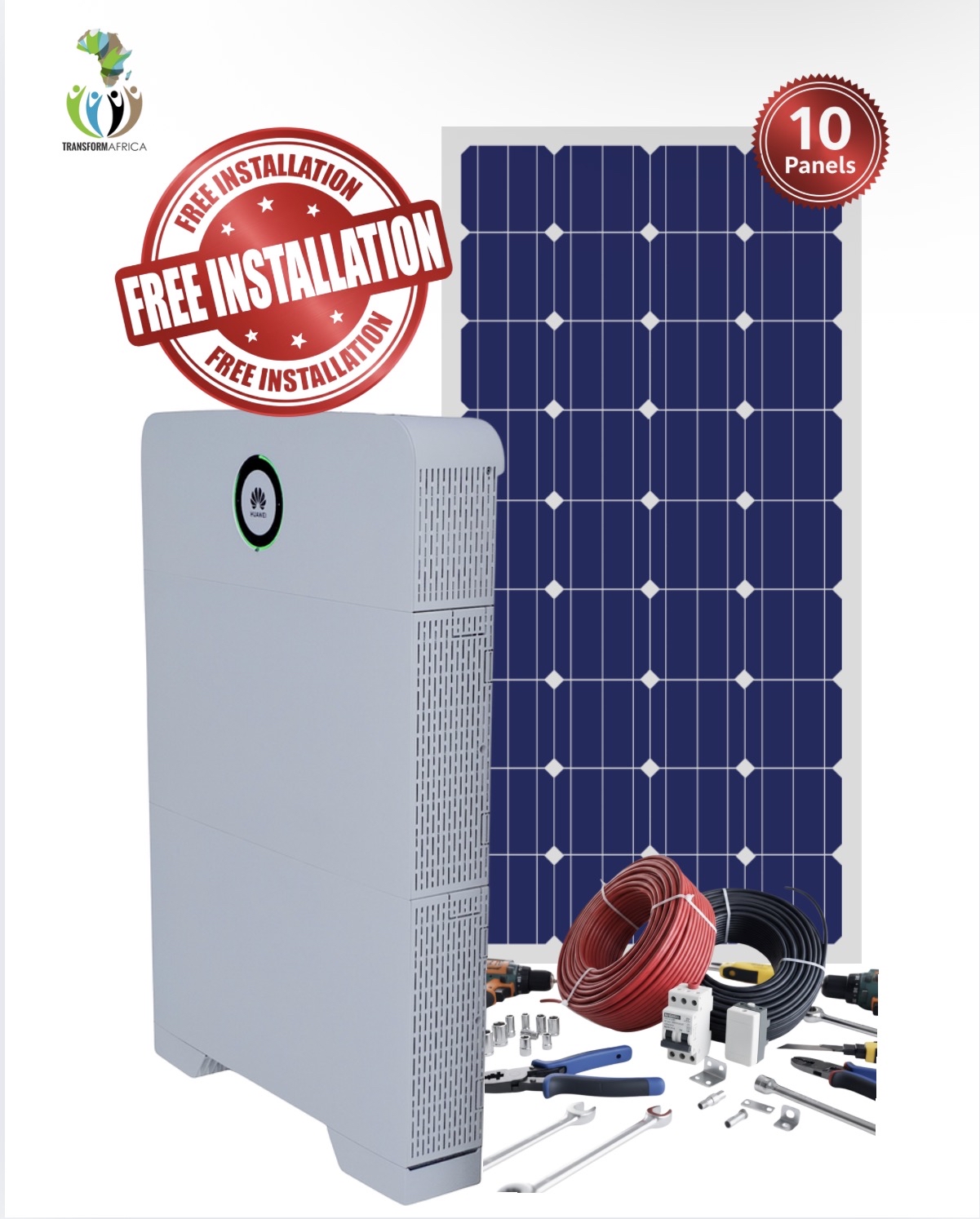 Huawei Power M Solar Power 6kVA - 5kW Inverter and 10kWh Lithium-ion Battery + 10 x 550W Solar PV Panels + INSTALLATION + MATERIALS