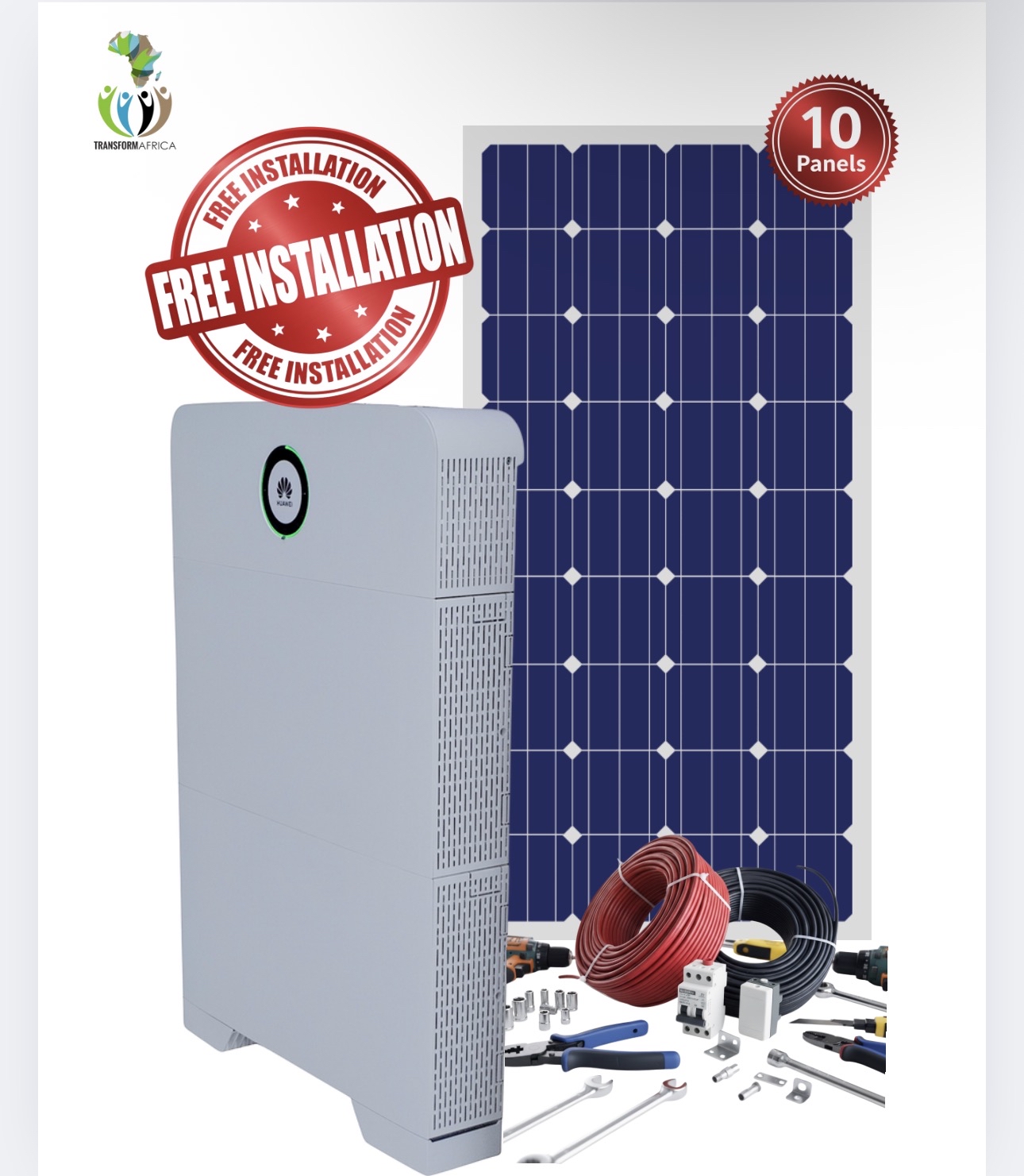Huawei Power M Solar Power 6kVA/5kW Inverter + 10kWh Lithium-ion Battery + 10 x 550W Solar PV Panels