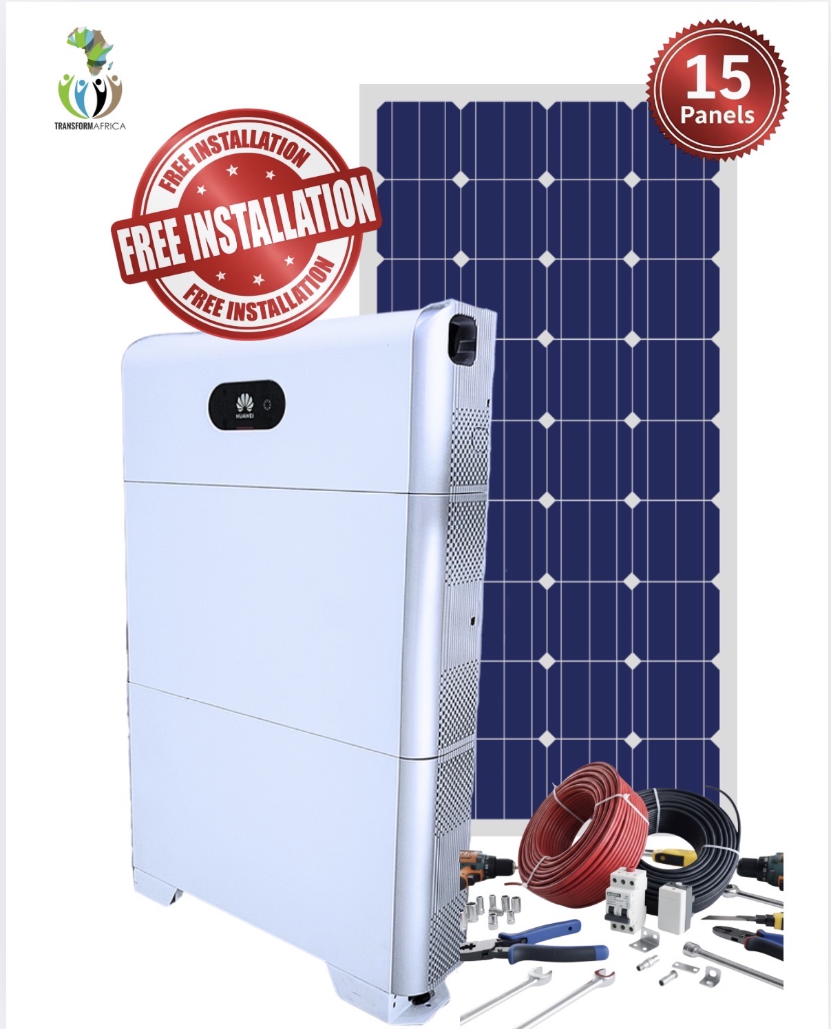 Huawei Luna 2.0 Solar Power 6kVA/5kW Inverter + 10kWh Lithium-ion Battery + 15 x 650W Solar PV Panels