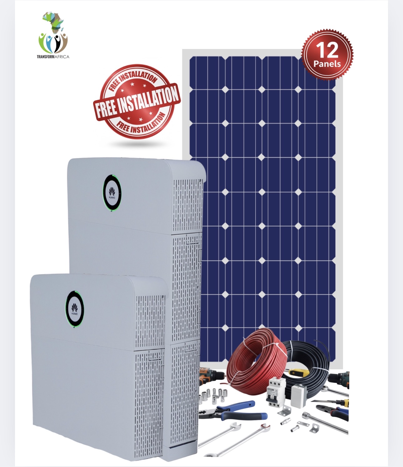 Huawei Power M Solar Power 6kVA/5kW Inverter + 15kWh Lithium-ion Battery + 12 x 650W Solar PV Panels