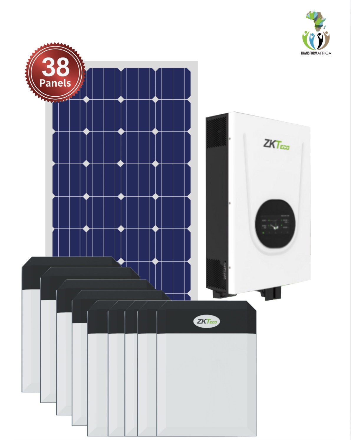 ZKTeco Solar Power 18.75kVA/15kW Inverter + 45kWh Lithium-ion Battery + 38x650W Solar PV Panels