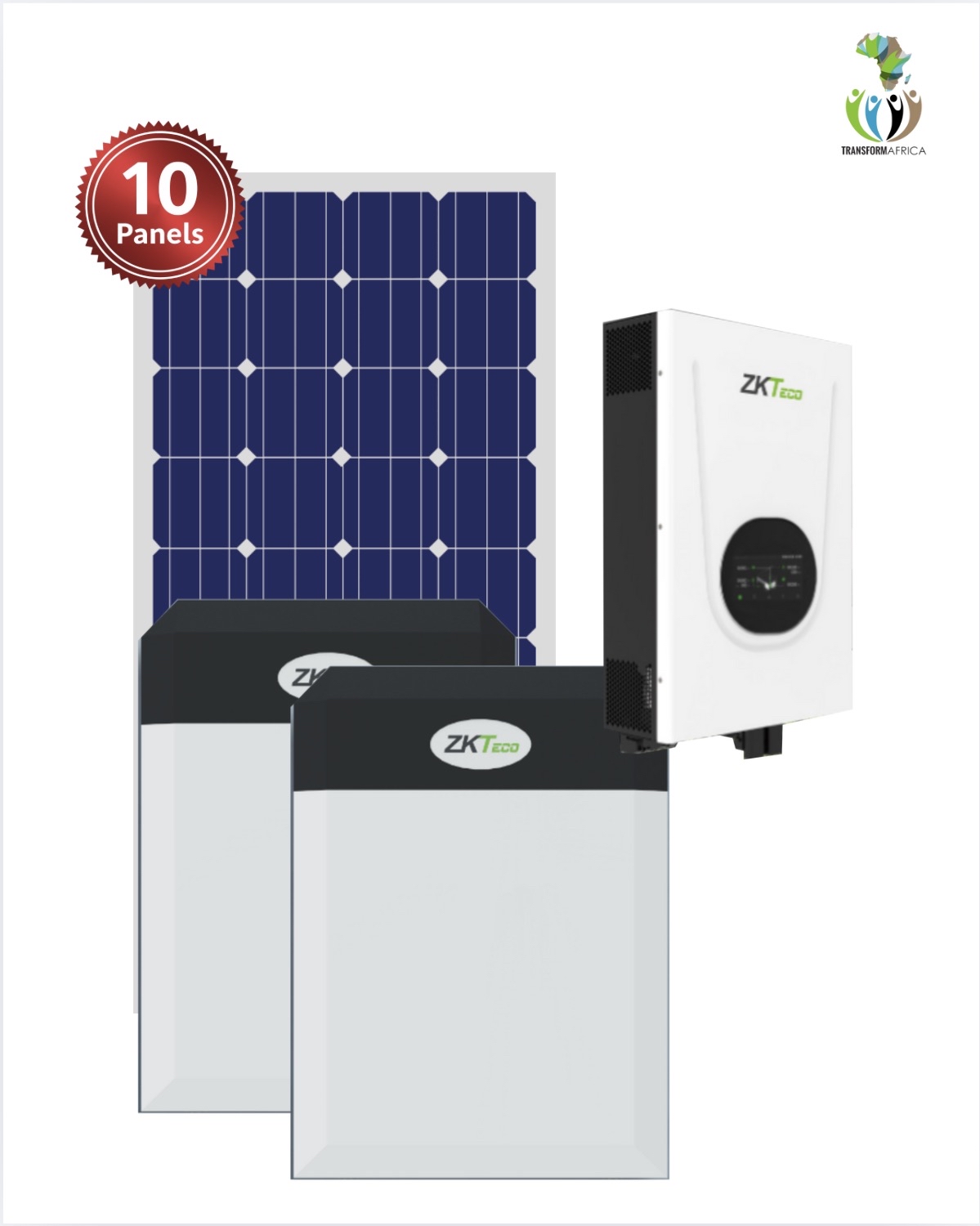 ZkTeco Solar Power 6.25kVA/5kW Inverter + 10kWh Lithium-ion Battery + 10x650W Solar PV Panels