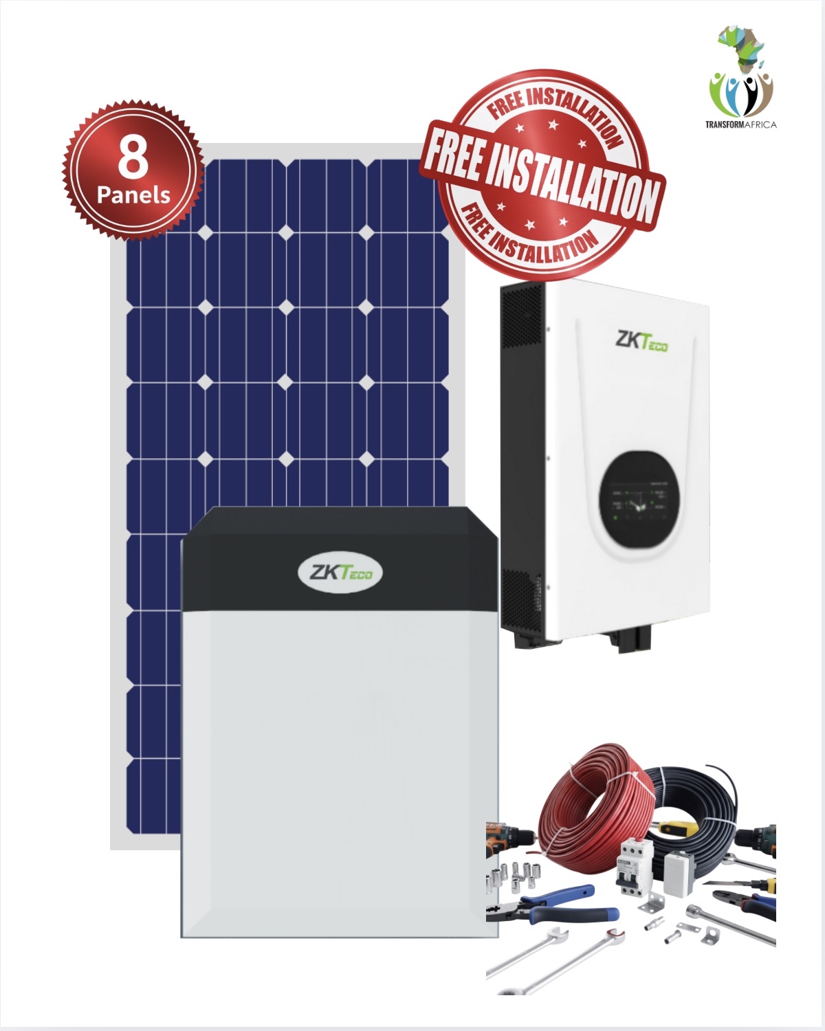 ZKTeco Solar Power  3.75kVA_3KW Inverter and 5kWh Lithium-ion Battery + 8 x 650W Solar PV Panels + INSTALLATION + MATERIAL