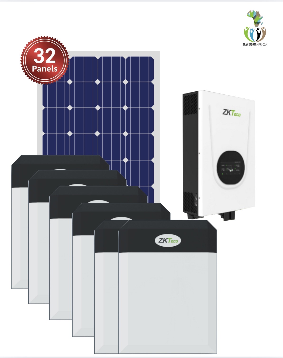  ZKTeco Solar Power 18.75kVA/15kW Inverter + 30kWh Lithium-ion Battery + 32x650W Solar PV Panels