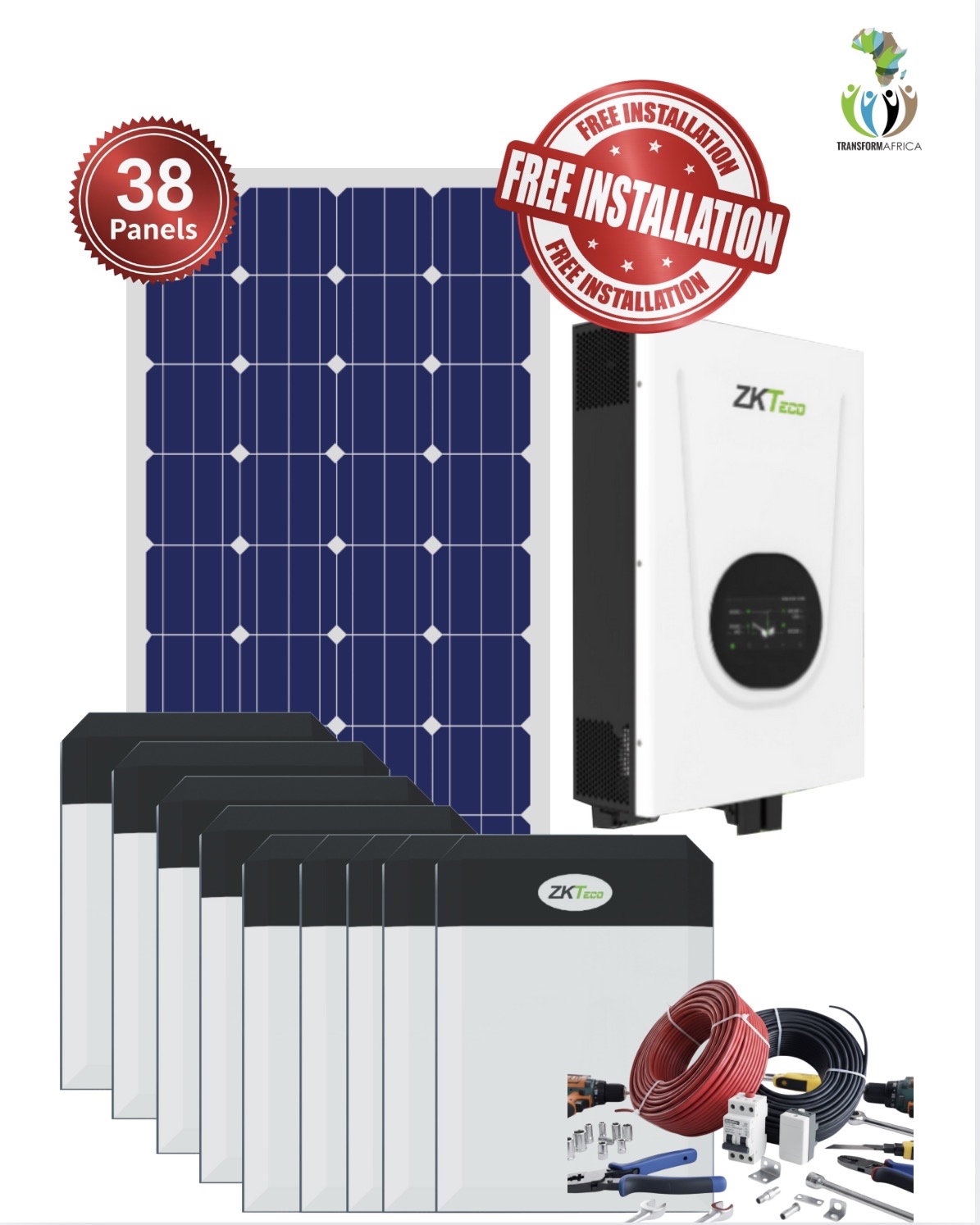 ZKTeco Solar Power 18.75kVA/15kW Inverter + 45kWh Lithium-ion Battery + 38x650W Solar PV Panels